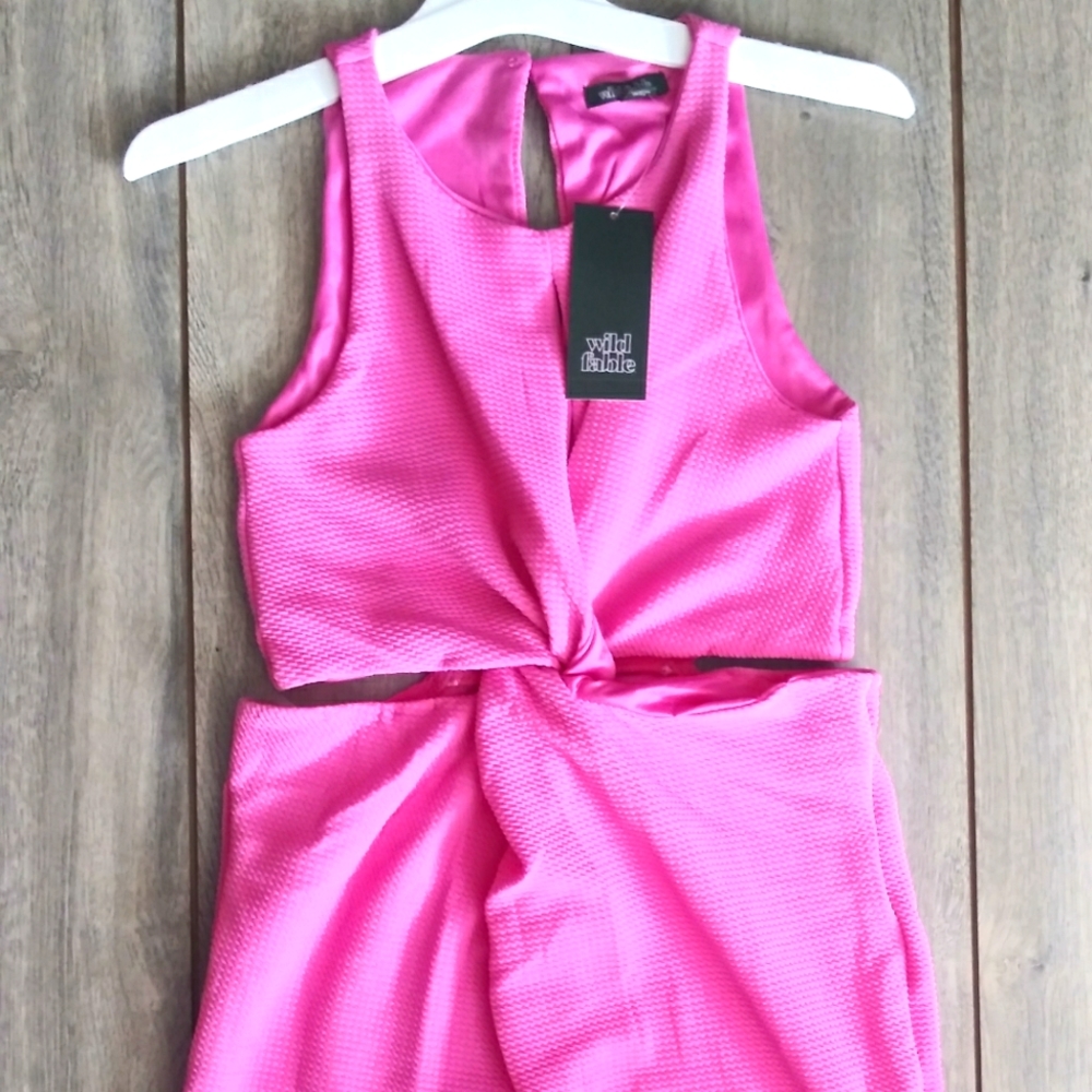 Pink Twist Front Midriff Dress